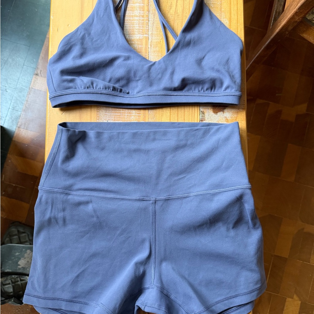 Lululemon Blue Athletic Bra and Shorts Set